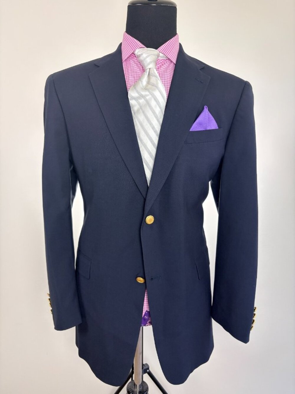 SAKS FIFTH AVE Classic Navy Modern 2-Button Blazer Sport Jacket 46 L e56